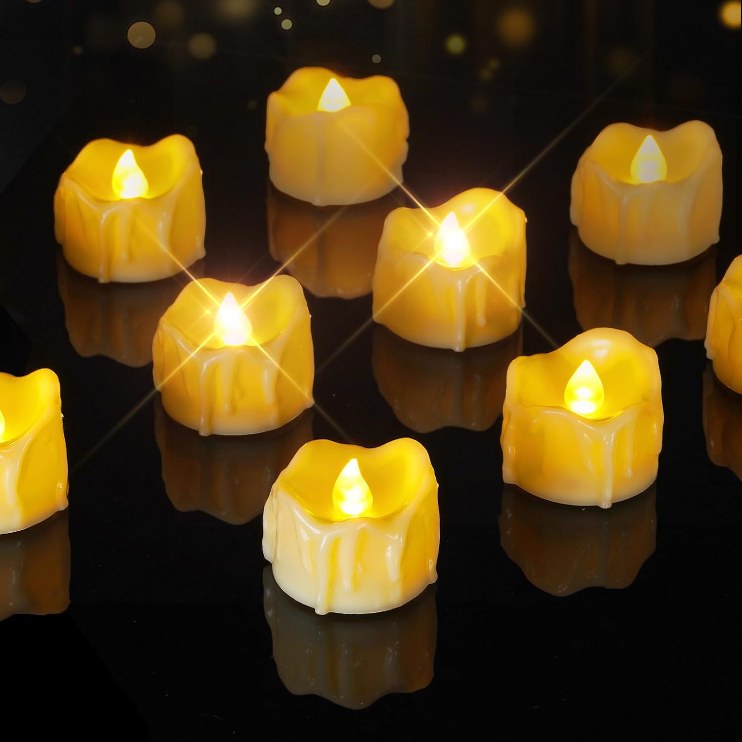 Homemory 24Pack Dripping Flameless LED Tea Lights,1.58"x 1.2",Ivory Body