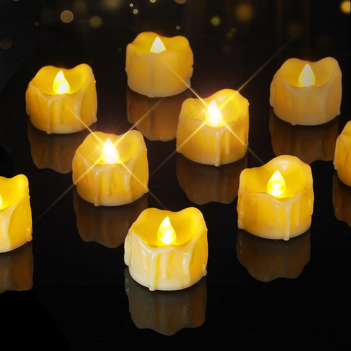 Homemory 24Pack Dripping Flameless LED Tea Lights,1.58"x 1.2",Ivory Body