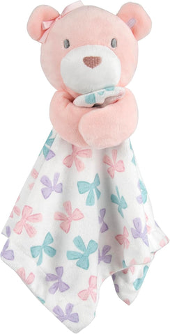 Baby Essentials Minky Animal Snuggler Lovey Blanket for Kids, Babies, Girls Security Blanket with Stuffed Animal (Pastel Bows Bear)