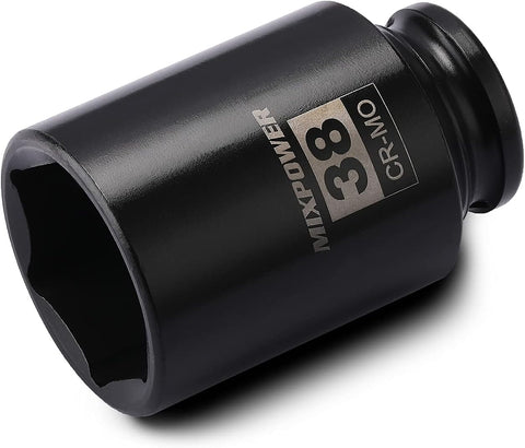 MIXPOWER 1/2" Drive Deep Impact Socket, CR-MO, 38mm, 6 Point, Axle Nut Impact Grade Socket for Easy Removal