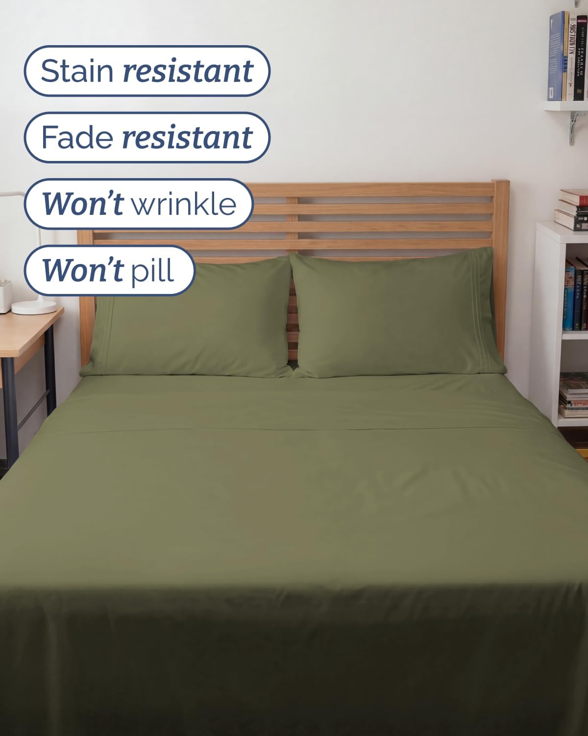 Full XL Sheets - 4 Piece Full XL Sheet Set - Cool & Breathable - Sage Green
