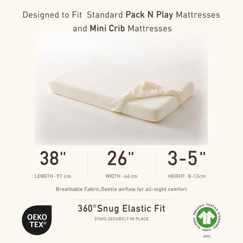 Muslin Mini Crib Sheets for Boys Girls, 38x26 Pack N Play Fitted, 2-Pack