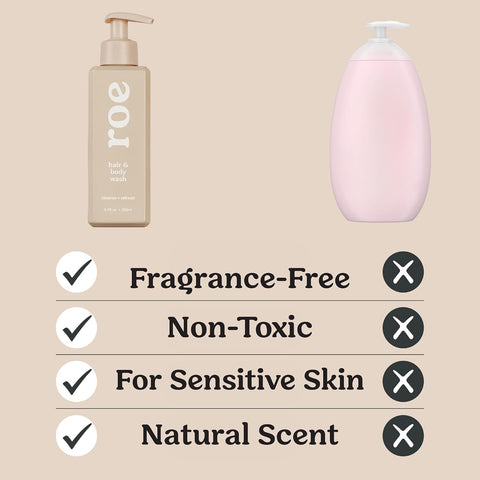 Roe Wellness- Toddler & Baby Body Wash & Shampoo Moisturizing Clean Ingredients | Suitable for Sensitive Skin, Fragrance-Free, Natural Vanilla Scent, Fresh Cleaning | 9.4 fl oz. (Pack of 2)