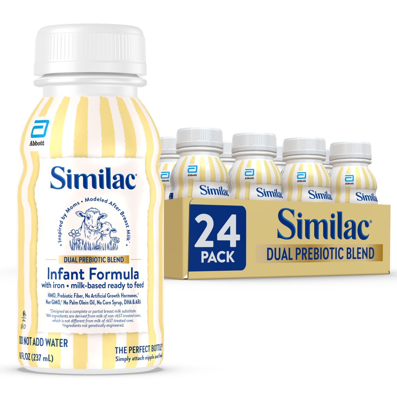 Similac Dual Prebiotic Blend, Baby Formula With Iron, Ready to Feed, 0-12 Months, 8-fl-oz Bottle, Pack of 24