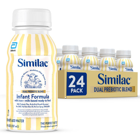 Similac Dual Prebiotic Blend, Baby Formula With Iron, Ready to Feed, 0-12 Months, 8-fl-oz Bottle, Pack of 24