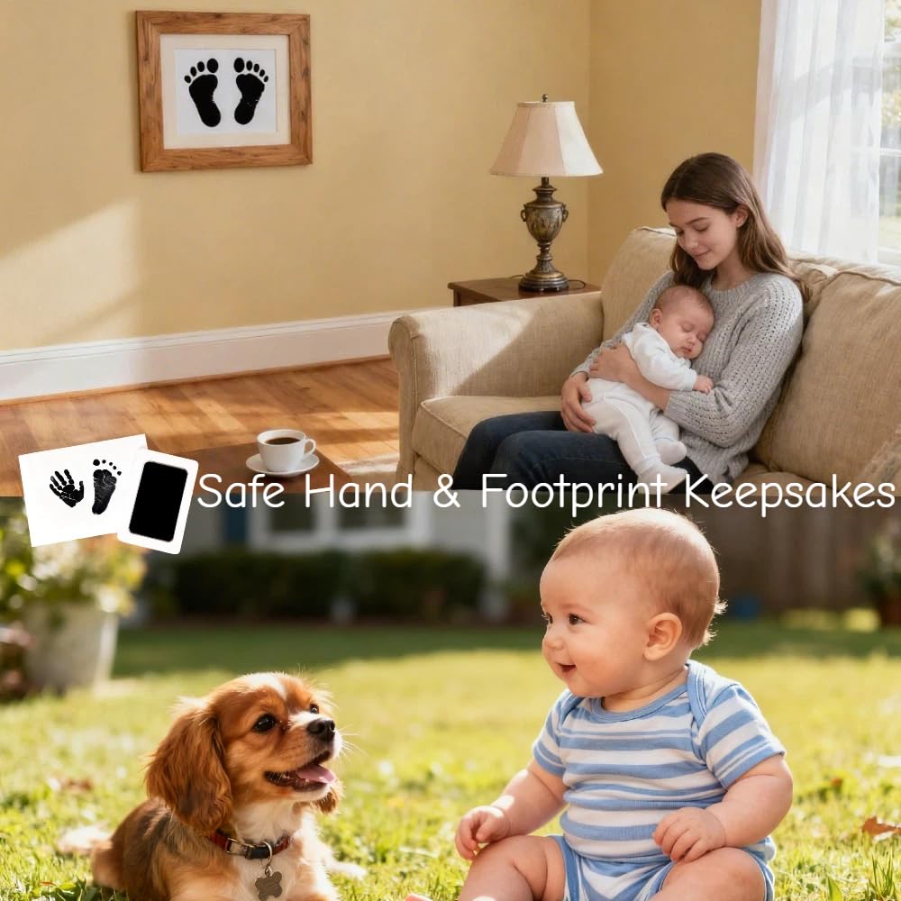 15-Set Inkless Memory Kit for Hand & Foot Prints, Pet Paw Impressions – Clean Touch Pad with Keepsake Cards,Reusable Hand and Foot Print Pad,Newborn & Pet Gift (Black)