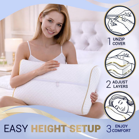Memory Foam Pillow, Cervical Pillow, 4-Layer Queen, Contour Pillow, Side Sleeper, Neck Support, Pillow for Neck Pain, CertiPUR-US