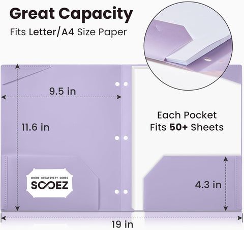 Sooez 2-Pocket Folders, Plastic Folders with Pockets 3 Hole Punched