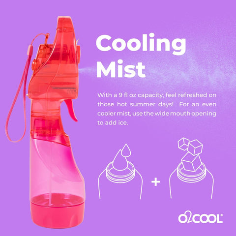 O2COOL Deluxe Handheld Misting Fan with Wrist Wrap Strawberry Pink