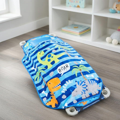 EVERYDAY KIDS Cute Preschooler and Toddler Cot Nap Mat for Home, Daycare, Preschool and Kindergarten; Easy to Roll Sleeping Mat with Elastic Straps, Pillow and Blanket