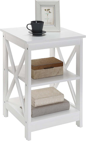 Convenience Concepts Oxford End Table 15.75" - Modern Living Room Table with Storage Shelves, Transitional Nightstand Side Table for Home Decor and Display, White