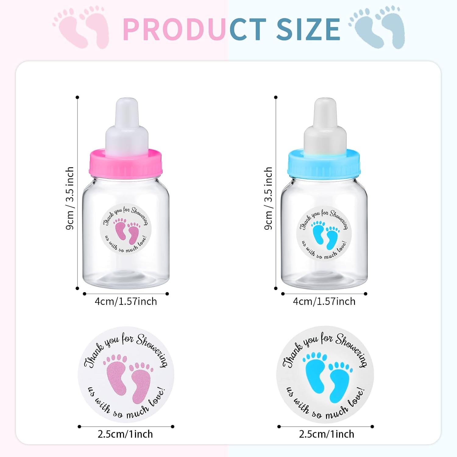 Tondiamo 48 Pcs Blue Pink Baby Shower Mini Bottle Favors 1. 5 x 3. 5 Inch Baby Shower Candy Jar Mini Milk Bottle Party Favor Fillable Gift Boxes for Birthday Party Decorations