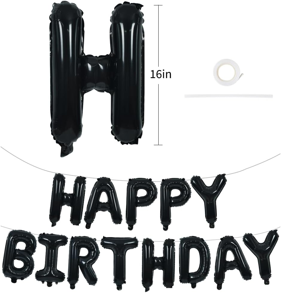 TONIFUL 16 Inch Black Happy Birthday Balloons Banner Decorations for Men