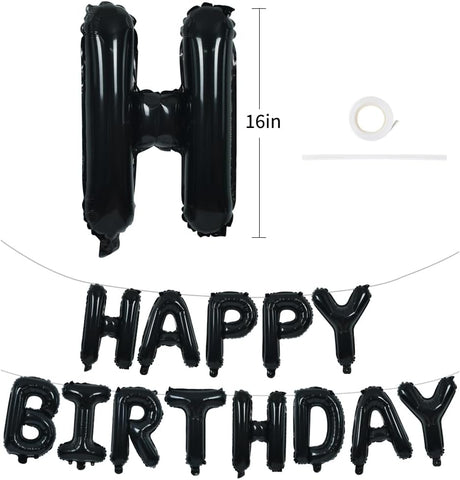 TONIFUL 16 Inch Black Happy Birthday Balloons Banner Decorations for Men