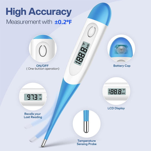 Boncare 10 Seconds Oral Thermometer for Adults and Kids, Light Blue