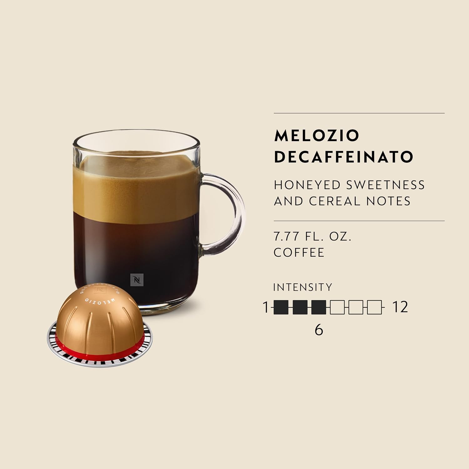 Nespresso Vertuo, Melozio Decaffeinato, 30-Count Espresso Pods | Capsules Medium Roast Pack of 1 Coffee Brews 7.8 oz