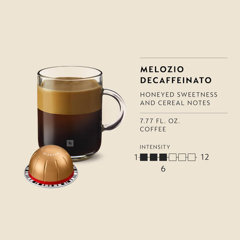 Nespresso Vertuo, Melozio Decaffeinato, 30-Count Espresso Pods | Capsules Medium Roast Pack of 1 Coffee Brews 7.8 oz