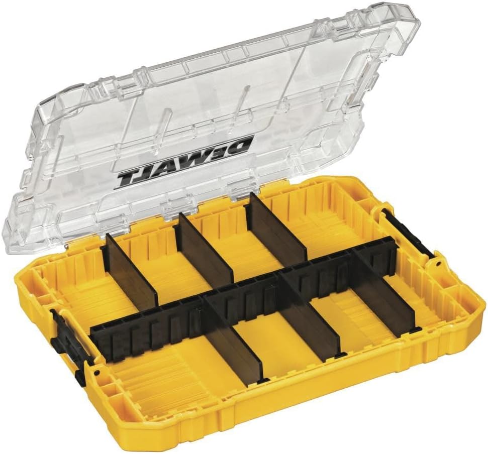 DEWALT Tool Box, Medium 8-Compartments Small Parts Organizer, Portable Tough Case Screw Organizer Toolbox with Customazible Dividers (DWAN2190)