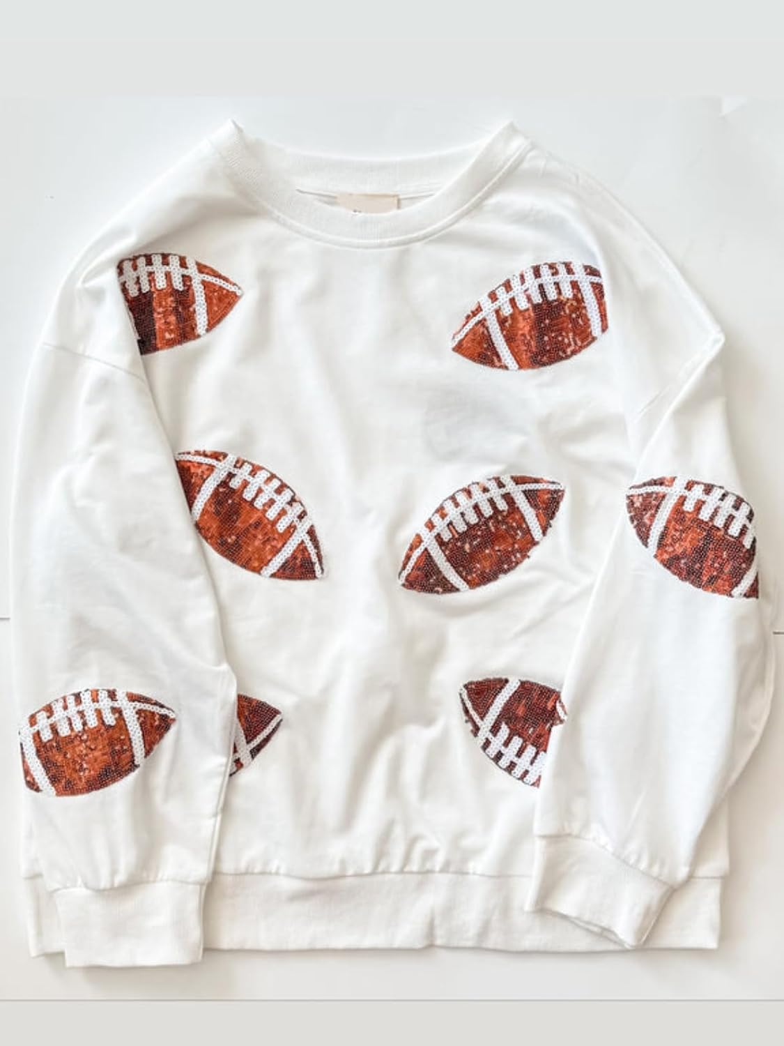 Womens Sparkle Football Sequin Rugby Sweatshirt Game Day Y2K Crewneck Oversized Shirt Long Sleeve Fleece Pullover