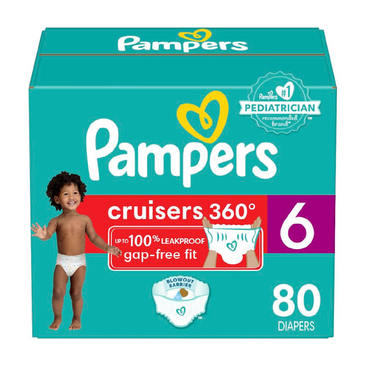 Pampers Cruisers 360 Diapers - Size 6, 80 Count, Pull-On Disposable Baby Diapers, Gap-Free Fit