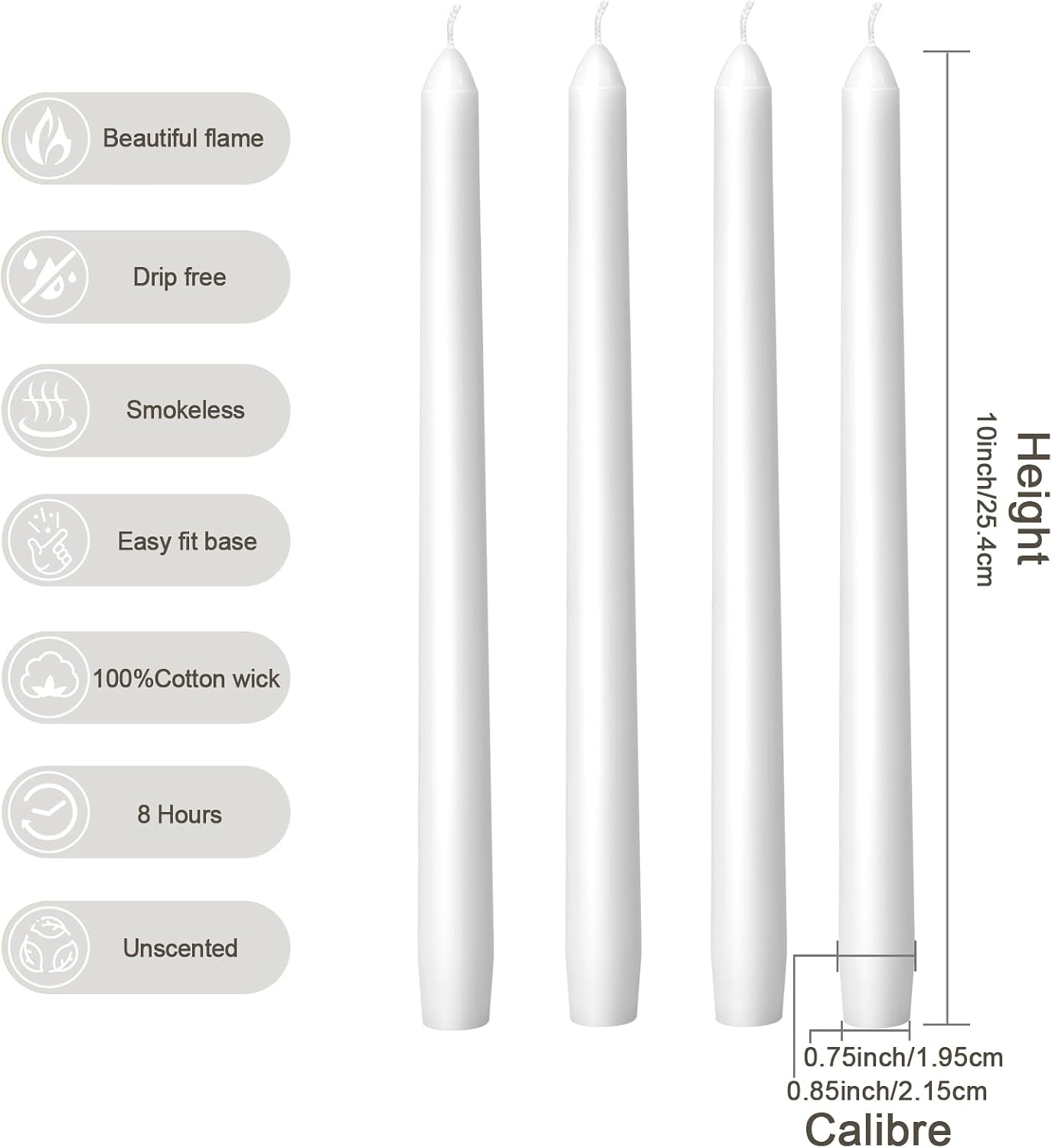 Everymoment White Taper Candles - 48 Pack 10 Inch Candlesticks - Dripless & Smokeless for 8 Hours - Unscented Paraffin Wax - Perfect for Wedding Christmas Halloween Holiday Dinner Table & Home Decor