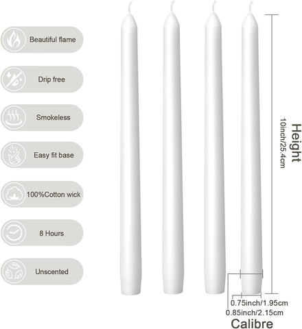 Everymoment White Taper Candles - 48 Pack 10 Inch Candlesticks - Dripless & Smokeless for 8 Hours - Unscented Paraffin Wax - Perfect for Wedding Christmas Halloween Holiday Dinner Table & Home Decor