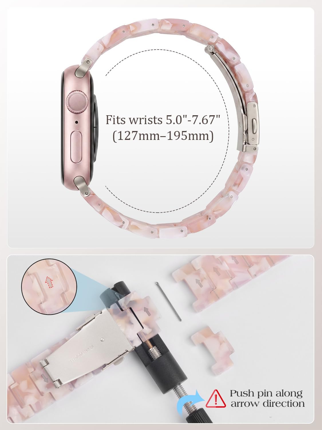 V-MORO Resin Bands Compatible with Apple Watch Band,Floral Pink-Starlight