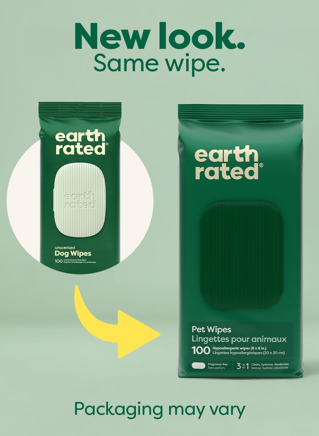 Earth Rated Dog Wipes for Paws & Butt, Deodorizing, Unscented, 100ct