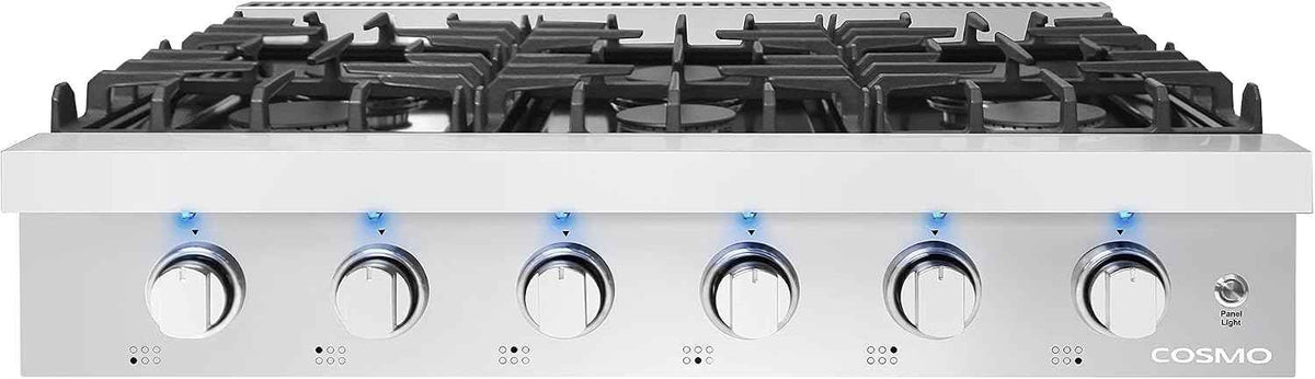 36 in. Lumin Collection Slide-In 6 Burner Gas Cooktop, LED, Stainless Steel