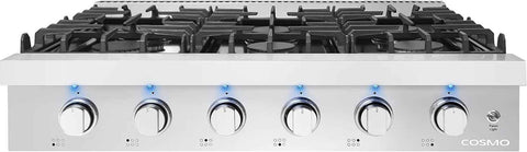 36 in. Lumin Collection Slide-In 6 Burner Gas Cooktop, LED, Stainless Steel