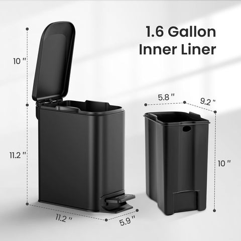 Cesun Small Bathroom Trash Can with Lid, 1.6 Gal, Soft Close, Matte Black