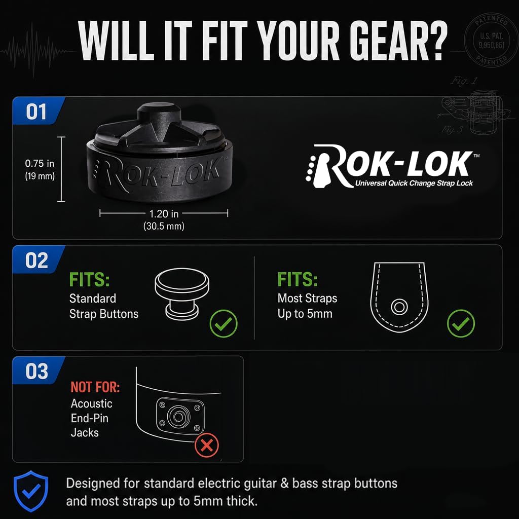 Rok Lok PRO Guitar Strap Lock - 1 Pack (Red) - No Mods Required
