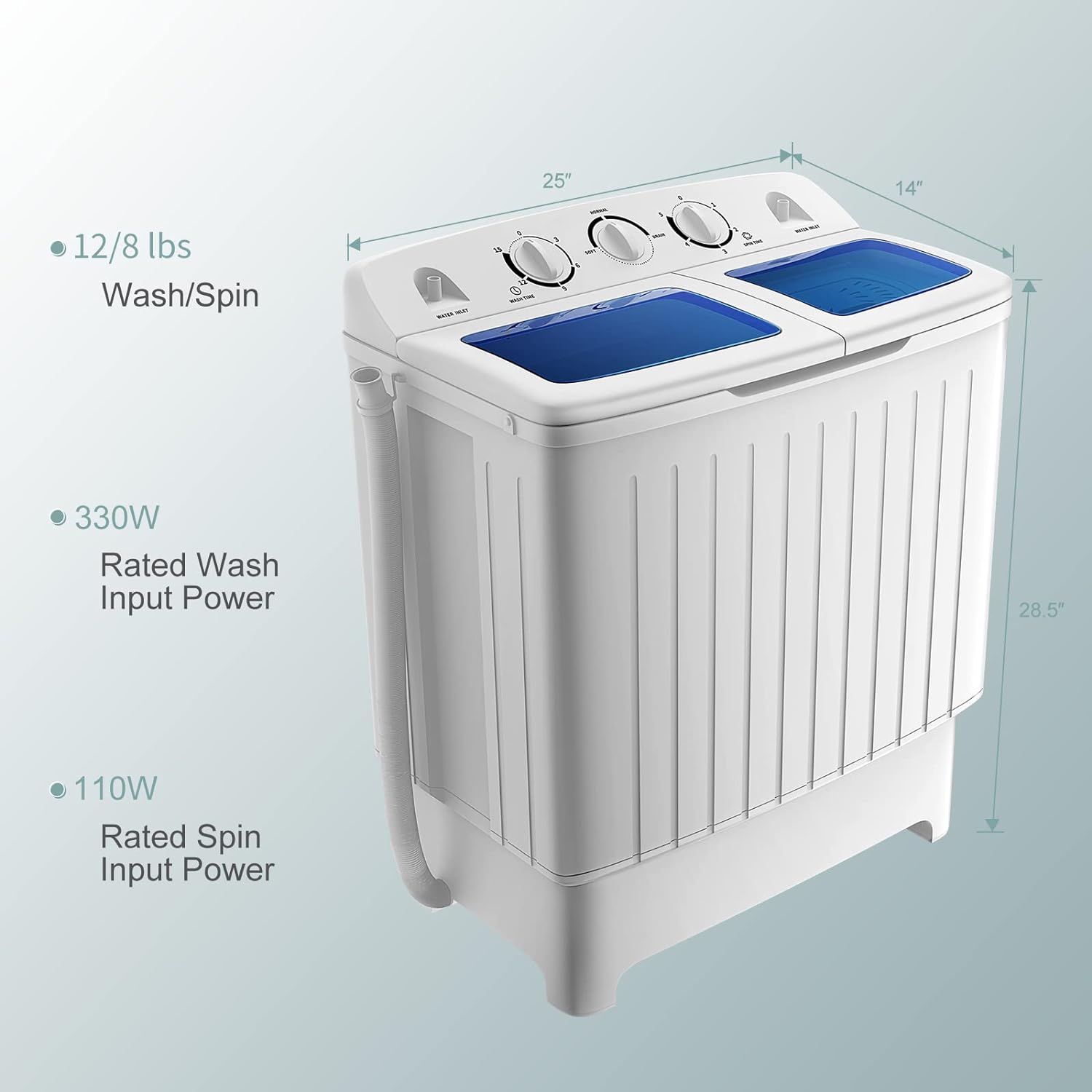 COSTWAY Portable Washing Machine, 12Lbs Washer and 8Lbs Spinner, Blue+White