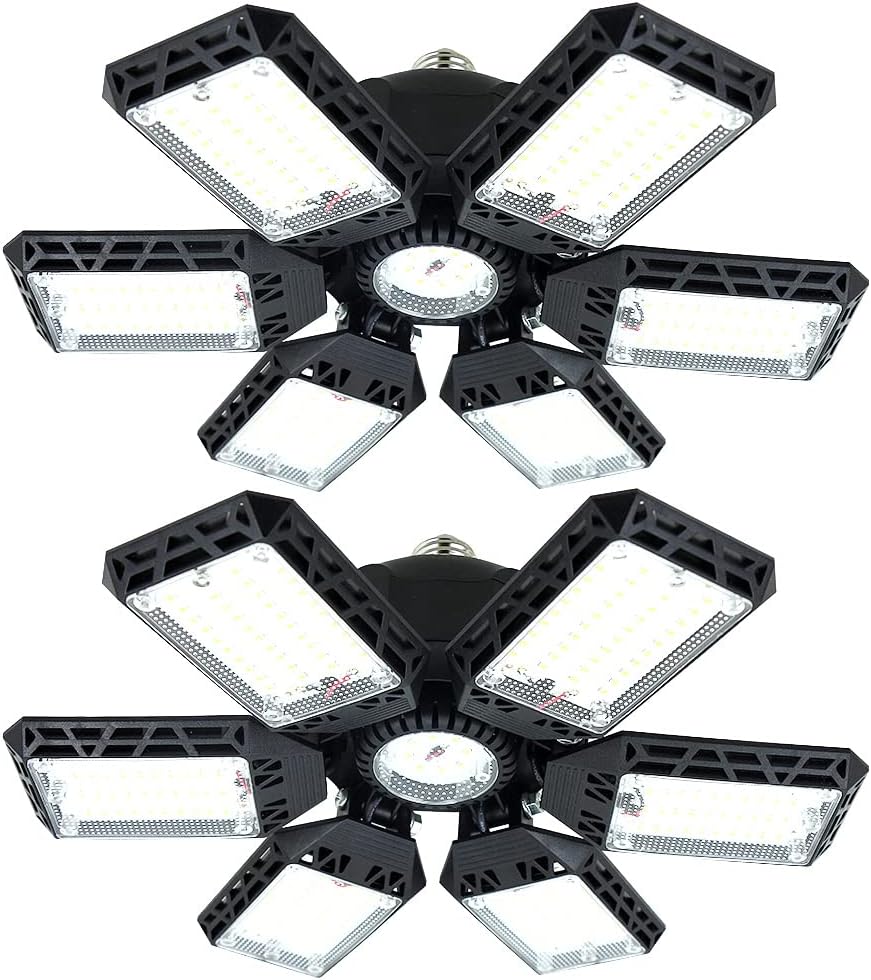 2-Pack LED Garage Lights, 160W 16000LM 6500K Garage Lights Ceiling Led Bulb with 6+1 Adjustable Panels, LED Shop Light for Basement Workshop Attic