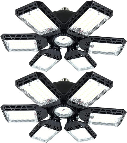 2-Pack LED Garage Lights, 160W 16000LM 6500K Garage Lights Ceiling Led Bulb with 6+1 Adjustable Panels, LED Shop Light for Basement Workshop Attic