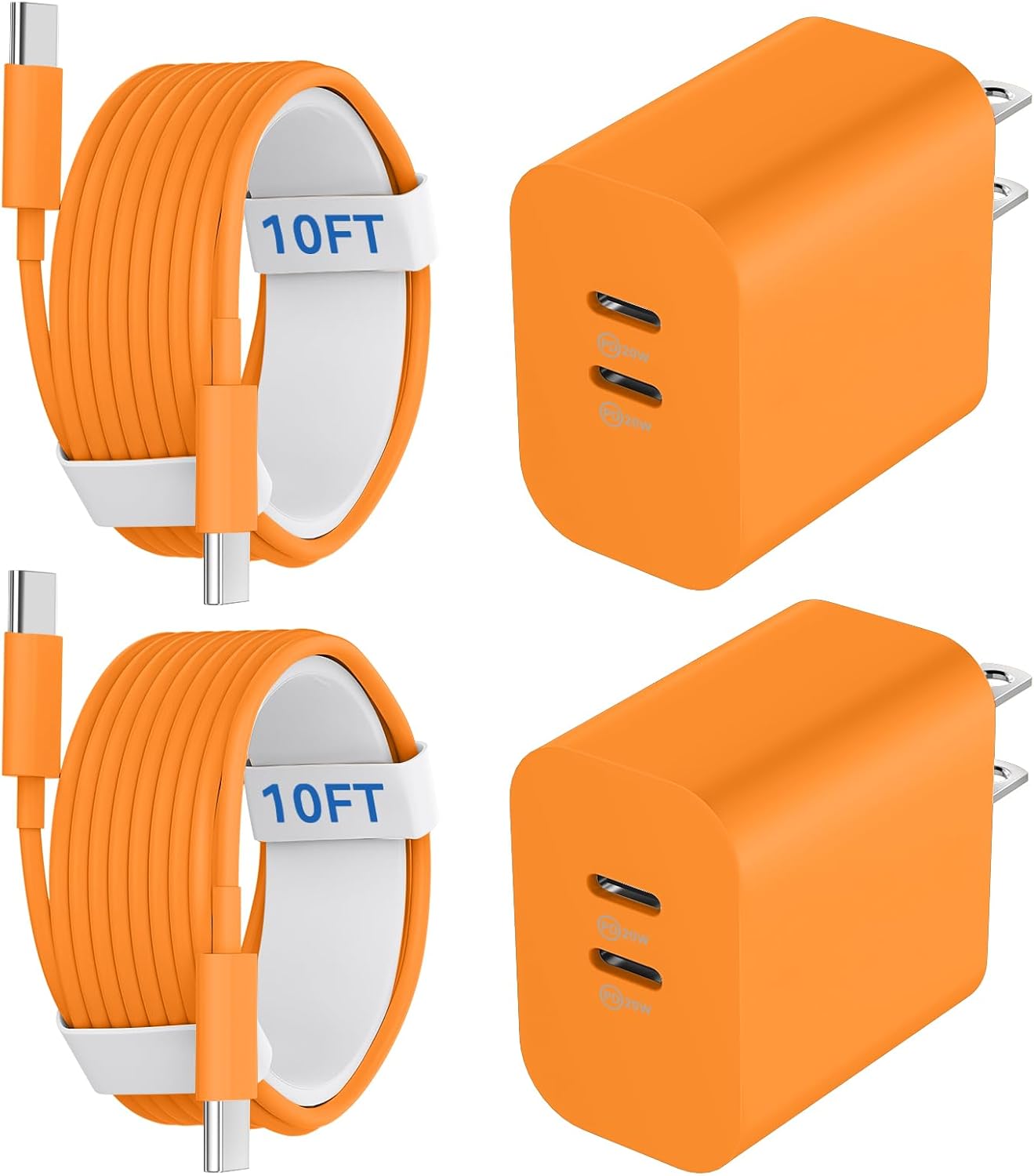 20W Dual Port USB C Charger Block for iPhone 17 16 15 Pro Max Charger Fast Charging with 10FT Long USB C to C Charging Cable Cord for iPhone 17 16 15 Pro Max/17 16 15Pro/15, Android Phone-Orange