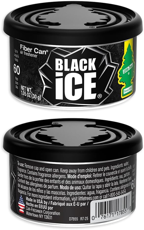 LITTLE TREES Car Air Freshener | Fiber Can Provides Long Lasting Scent for Auto or Home | Recycled Fiber | Black Ice, 4 Air Fresheners
