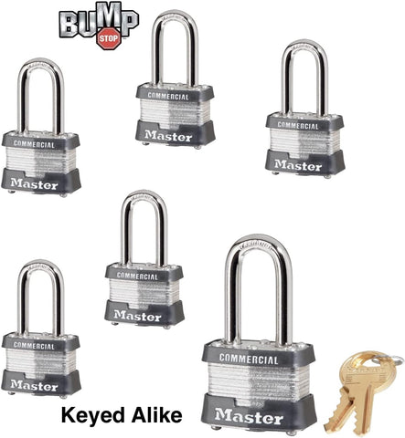 Master Lock - (6) Keyed Alike Locks w/ 12 Keys, 3NKALF-6 w/BumpStop Technologiy