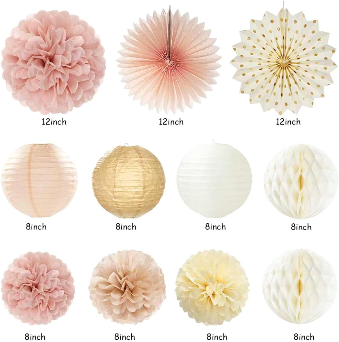 Beige Champagne Rose Gold Women-Girls Birthday Decorations - 21pcs Fall Boho Party Happy Banner, Peach Streamers,Paper Lanterns,Pom Poms Fans 16th 18th 20th 21st 30th Birthday Rustic Backdrop Huglony