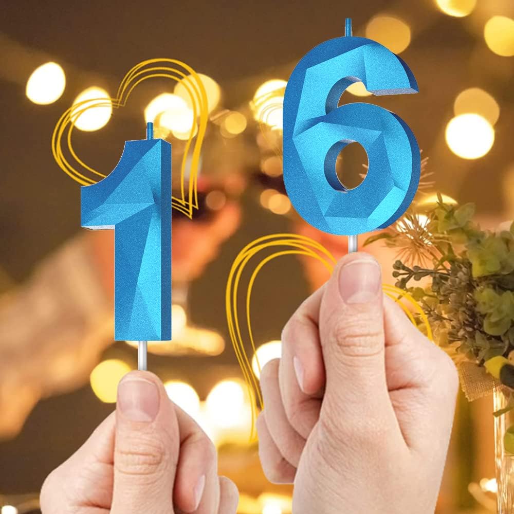 Number Birthday Candles(8 Candle Blue) 3D Diamond Shape Number Happy Birthday Cake Candles for Birthday Party Wedding Decoration Reunions Theme Party