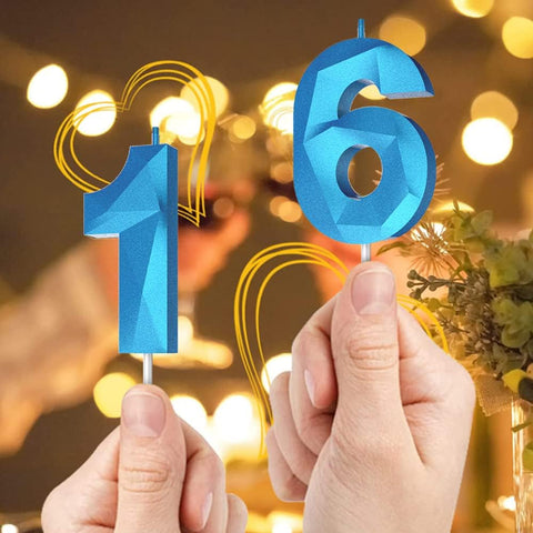 Number Birthday Candles(8 Candle Blue) 3D Diamond Shape Number Happy Birthday Cake Candles for Birthday Party Wedding Decoration Reunions Theme Party
