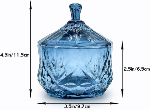 8oz Glass Candy Dish with Non-Airtight Lid,Small Crystal Candy Jar for Office Desk,Cotton Round Holder,Office,Bathroom,Dining Room Organizer (Gray Blue)