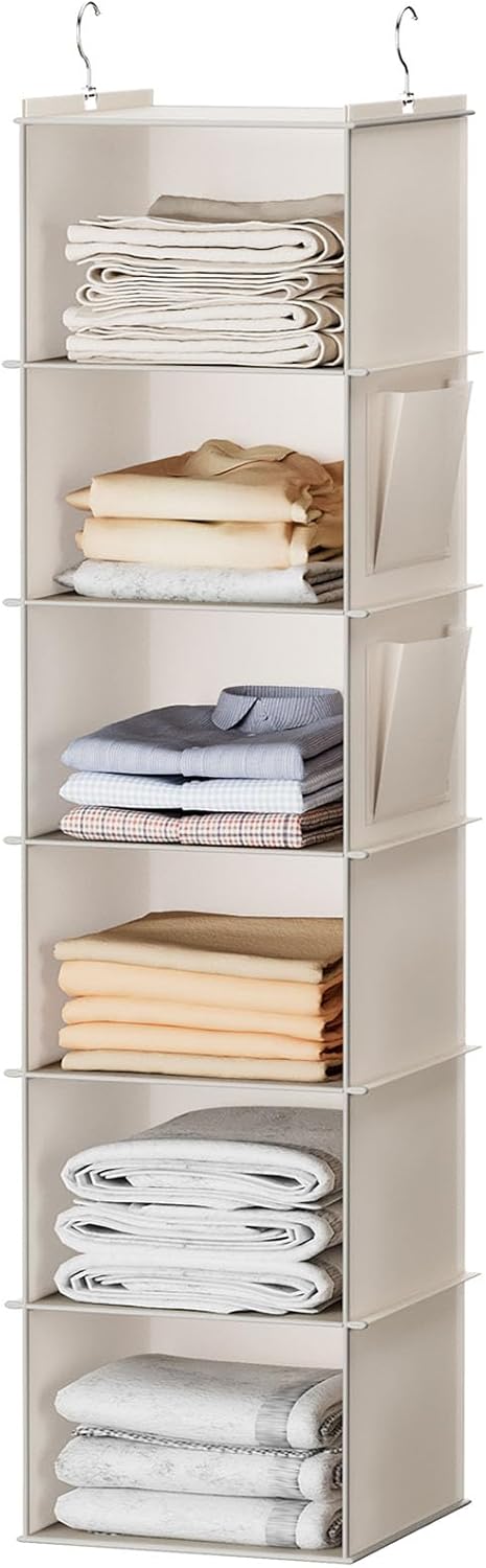 YOUDENOVA Hanging Closet Organizer and Storage, 6-Shelf, Beige