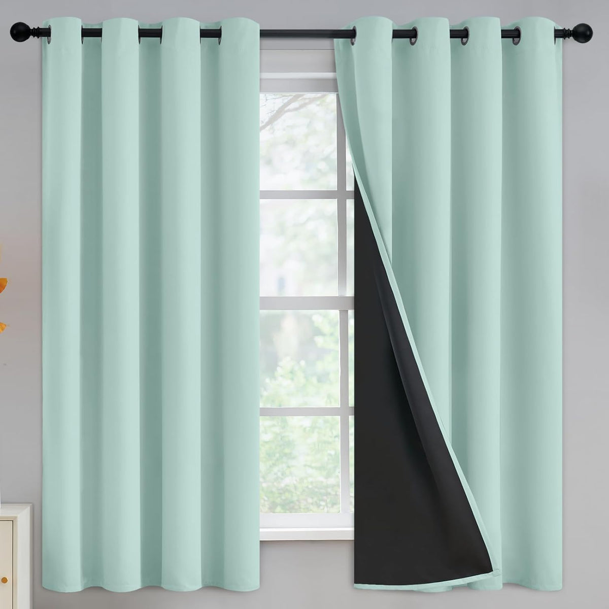 Yakamok Aqua Blackout Curtains 63 inches Long for Bedroom 52" Wide 2 Panels