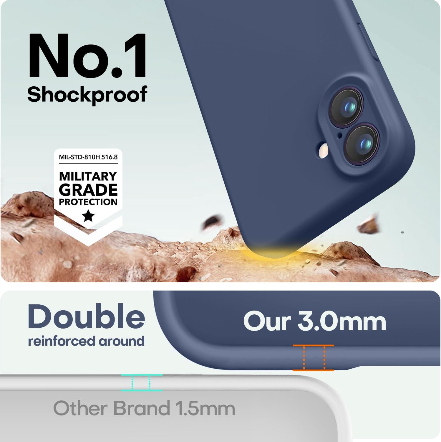 LOVE 3000 Designed for iPhone 16 Case, Premium Silicone with [Soft Anti-Scratch Microfiber Lining] Shockproof Protective Phone Case for Men Women Girls 6.1", Navy Blue