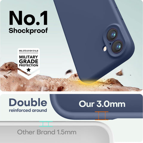 LOVE 3000 Designed for iPhone 16 Case, Premium Silicone with [Soft Anti-Scratch Microfiber Lining] Shockproof Protective Phone Case for Men Women Girls 6.1", Navy Blue