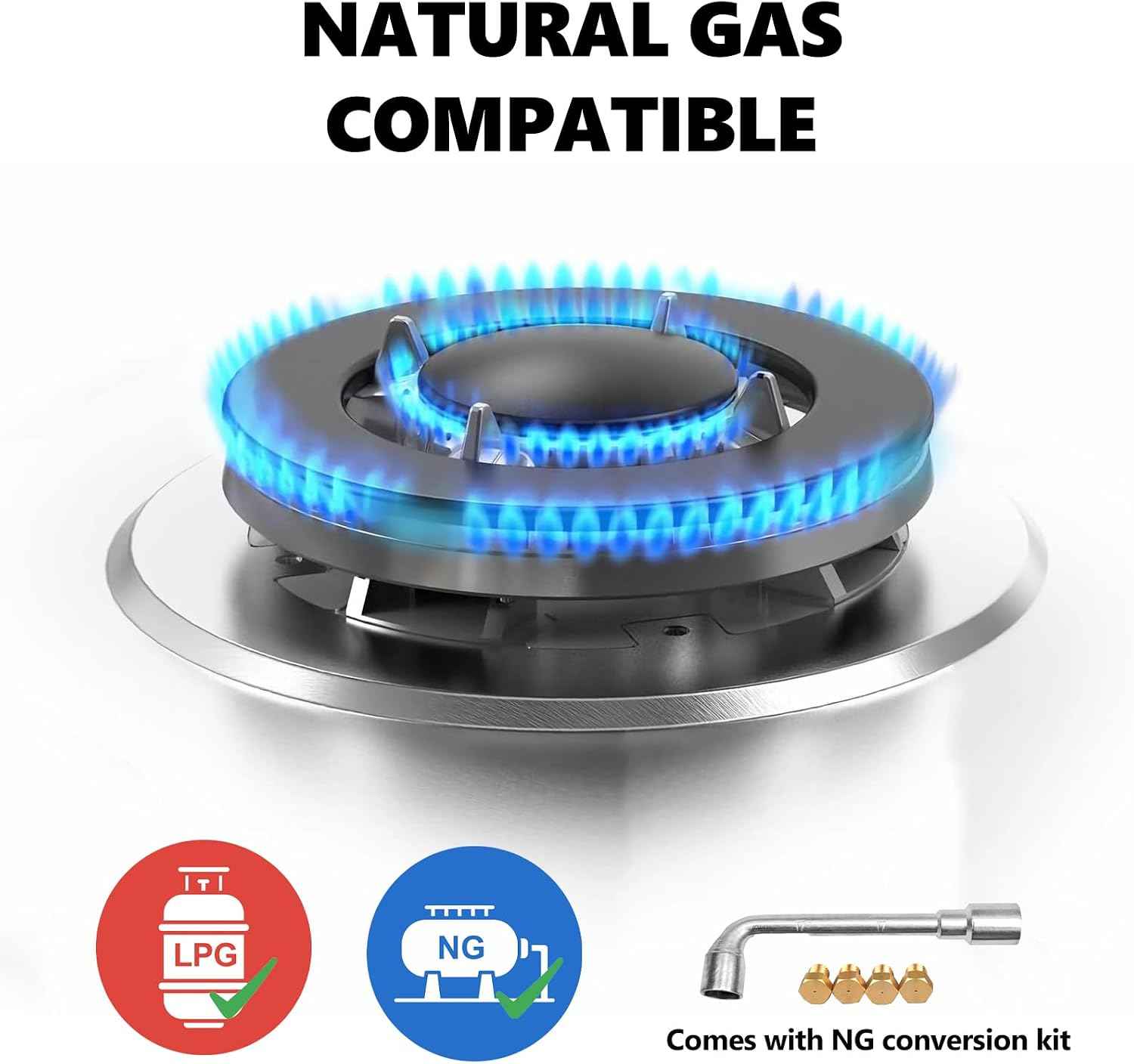 Gas Stove 24 inch, Propane Gas Cooktop Gas Stove 4 Burners for RVs, Motor Homes, NG LPG Convertible Gas Hob