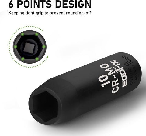 3/8" Drive Deep Impact Socket, 10mm Metric Socket, CR-MO 6 Point for Easy Removal of Axle Nut