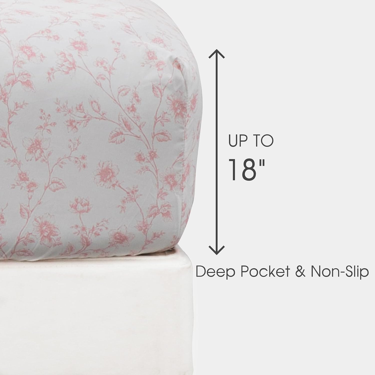 HYPREST Pink Floral Sheets Cal King, Deep Pocket Flower Pattern Bed Sheets