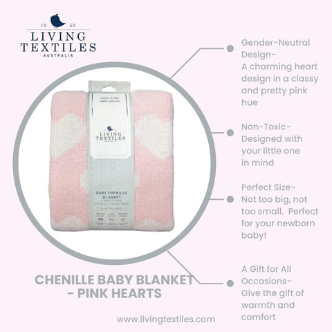 Living Textiles Pink Hearts Chenille Girl Baby Blanket Soft & Reversible